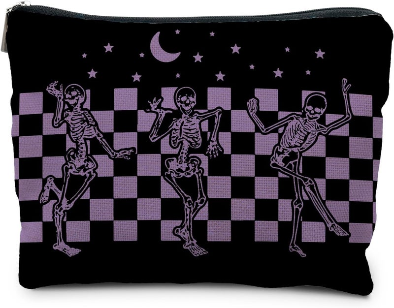 RYYCDOI Funny Gothic Skeleton Makeup Pouch, Halloween Gifts for Women, Witchy & Dark Academia Makeup Bag, Horror Accessory (Purple) - Image 1